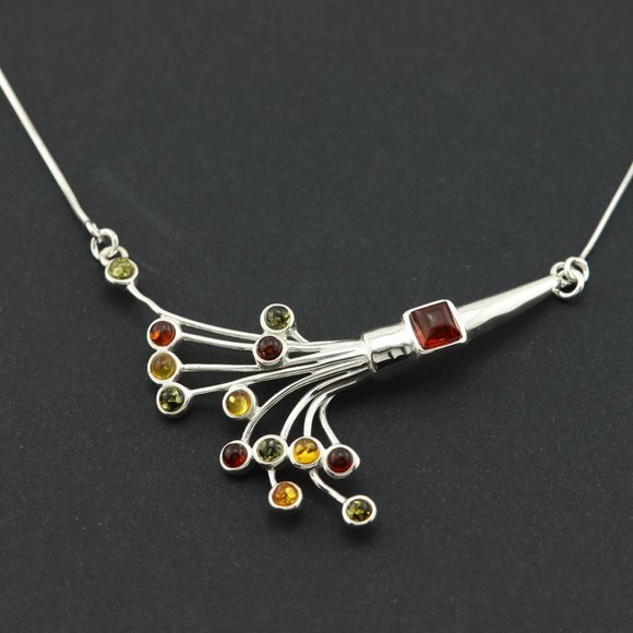 Sterling silver necklace with natural Baltic amber, 925 sterling silver necklace - Picture 13 of 16